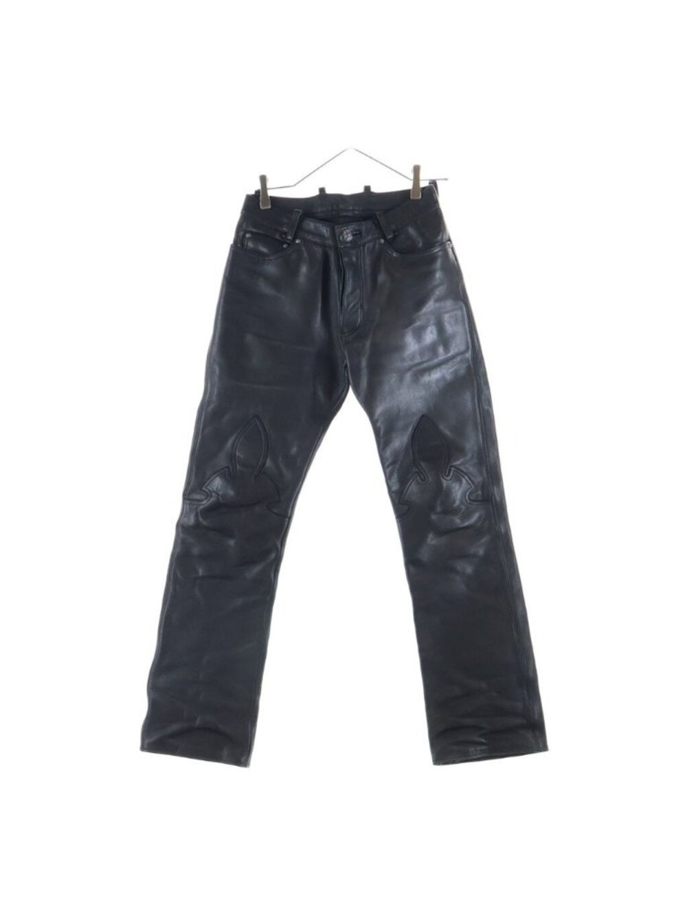 Chrome Hearts Vintage Fleurknee Lthr Pants Flare Knee Cross Ball Button Leather